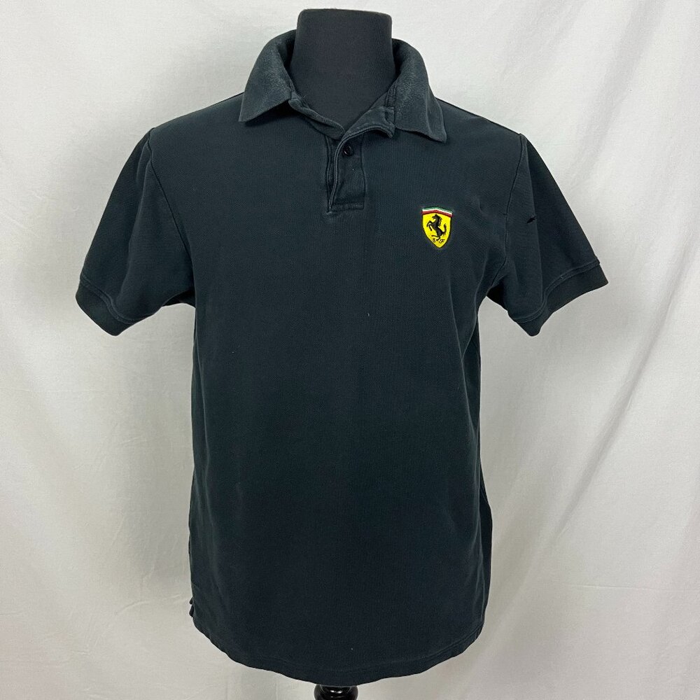 Vintage Ferrari Black Cotton Polo Embroidered Ferrari Logo Crest Size XL